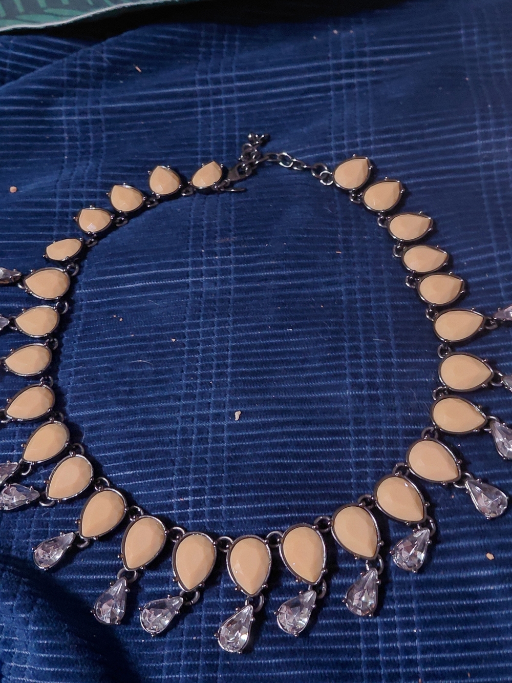 LOGO by Lori Goldstein Beige Teardrop Necklace with Clear Crystal Drops
